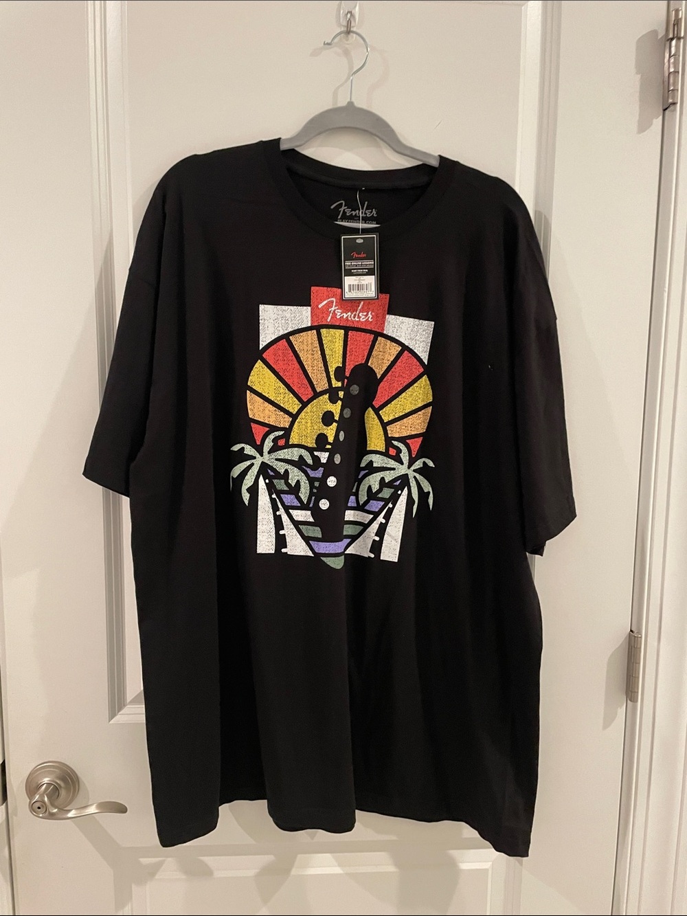 Brand New Fender Men's Black Graphic T-Shirt - Sunset Guitar Design